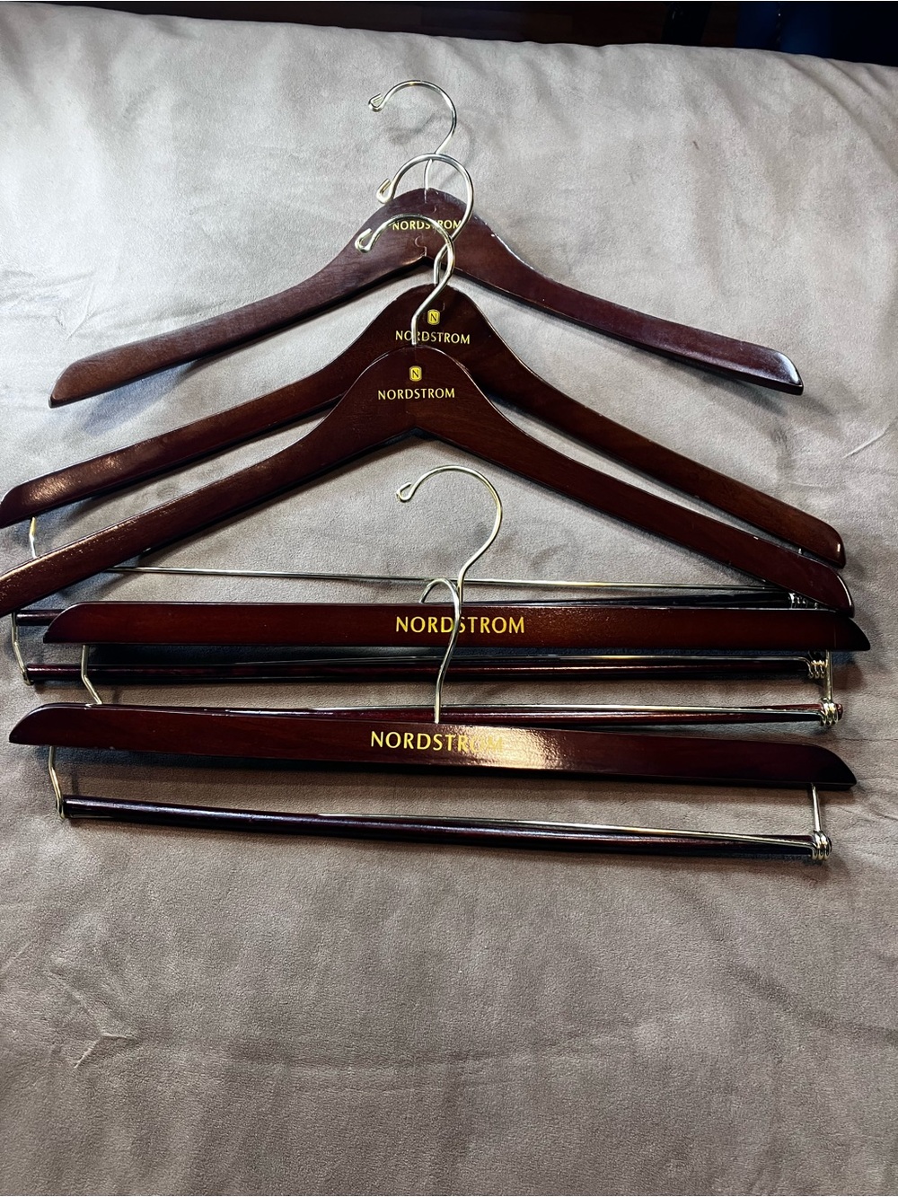 Nordstrom Mahogany Wooden Suit and Pant Hangers with Gold Logo